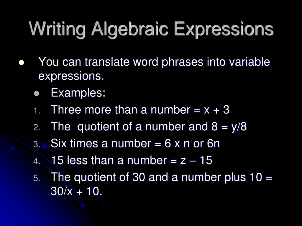 writing algebraic expressions