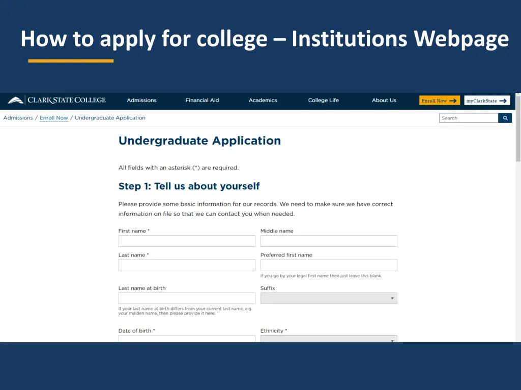 how to apply for college institutions webpage