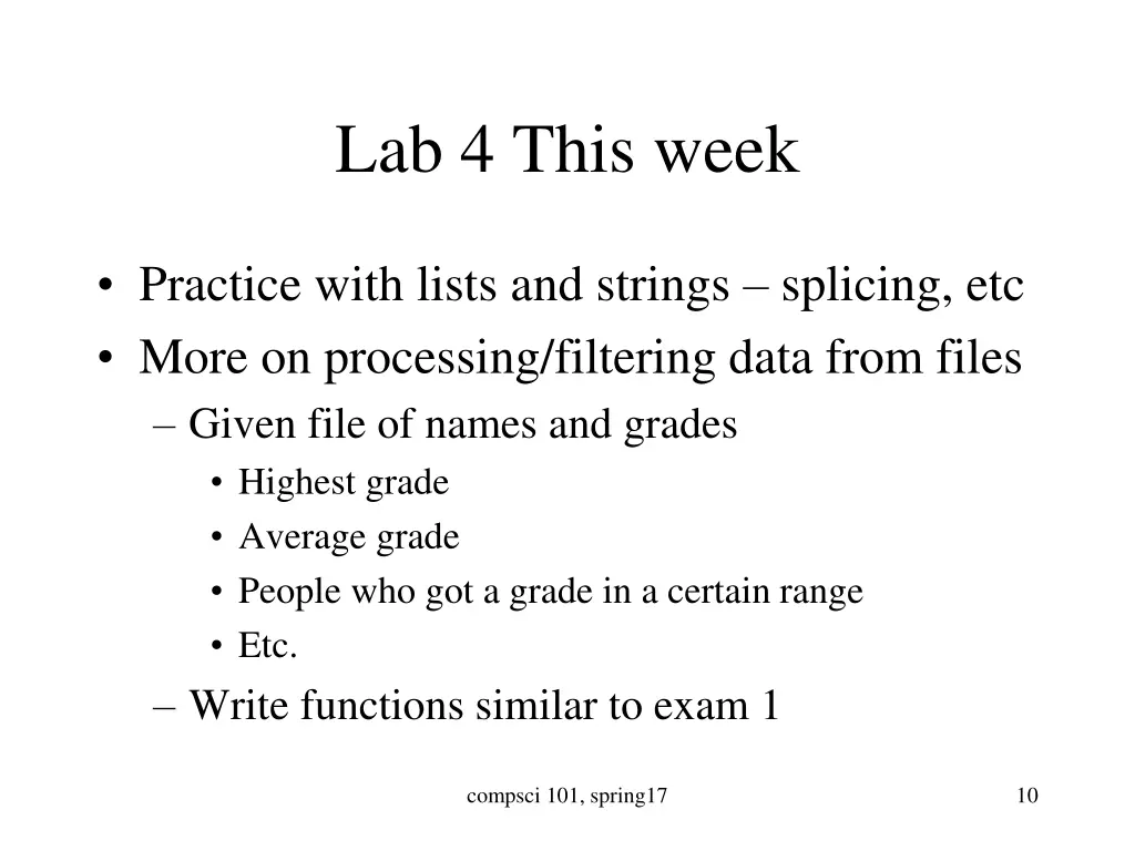 lab 4 this week