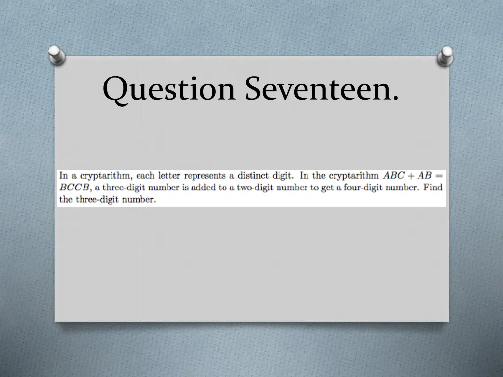 question seventeen