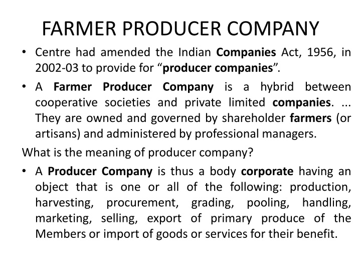 farmer producer company centre had amended