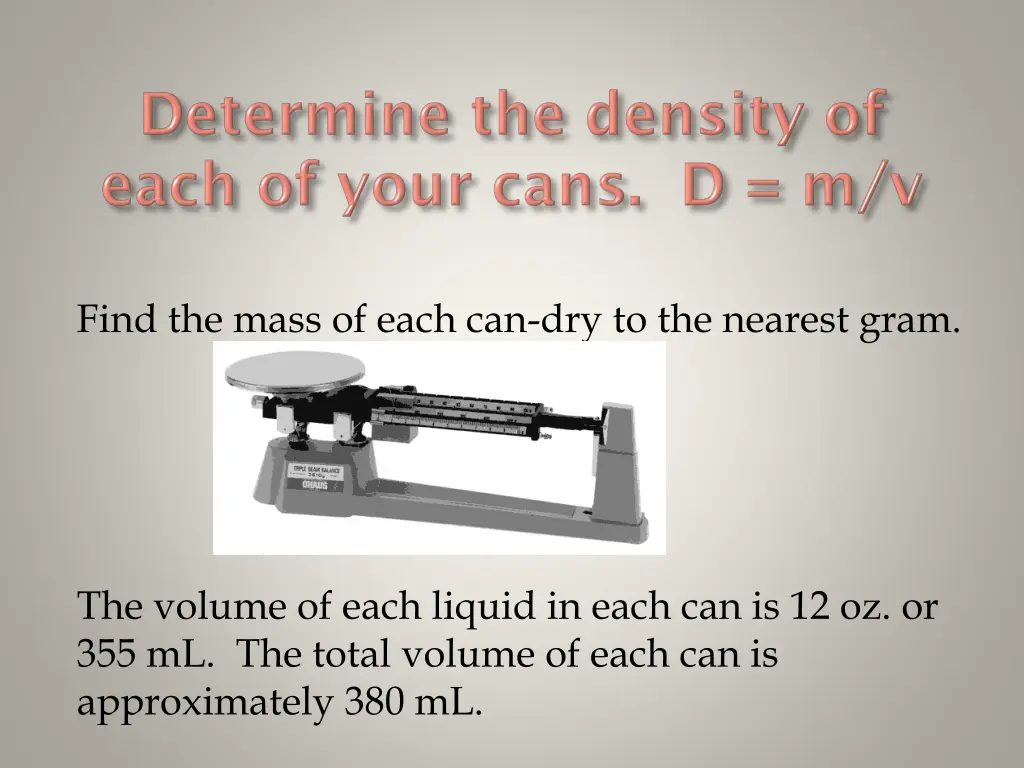 find the mass of each can dry to the nearest gram