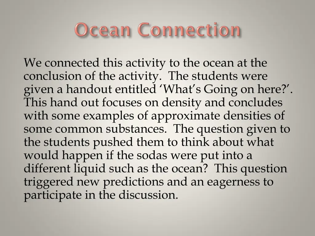 we connected this activity to the ocean