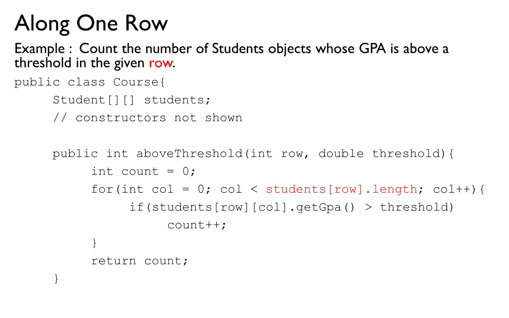 along one row example count the number