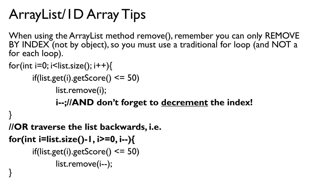 arraylist 1d array tips