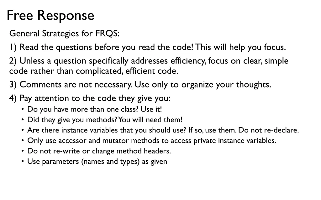 free response general strategies for frqs 1 read