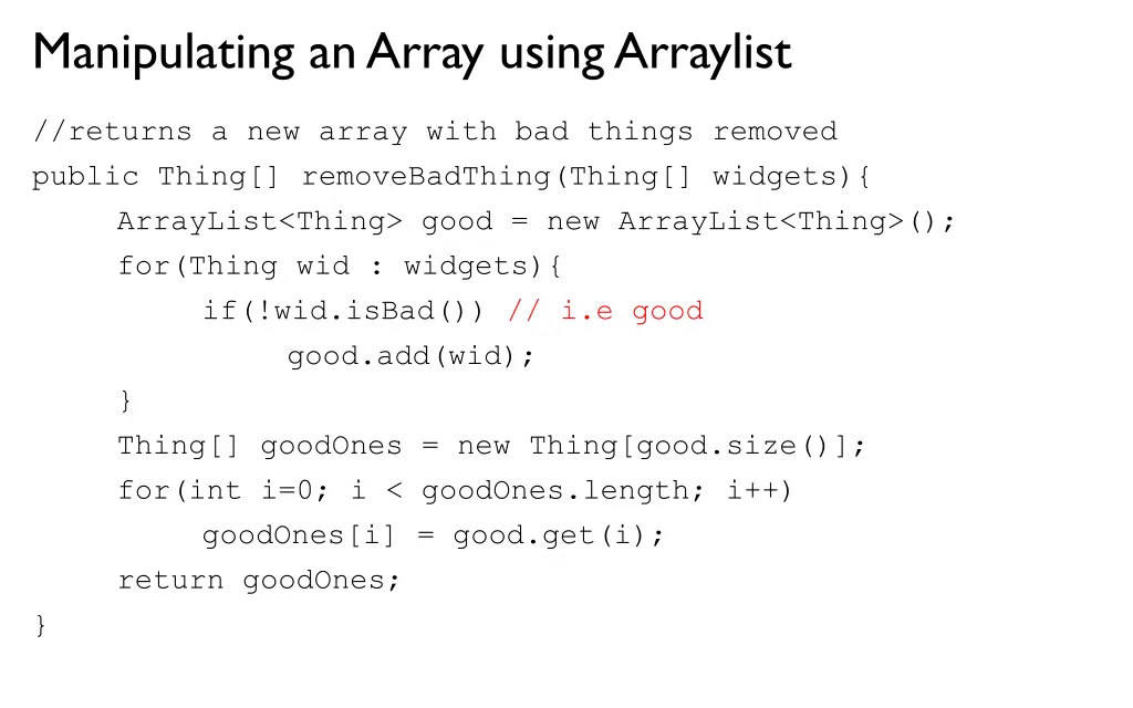 manipulating an array using arraylist 1