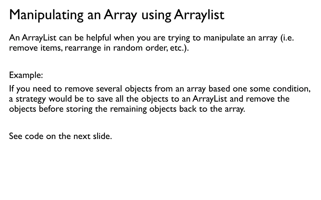 manipulating an array using arraylist