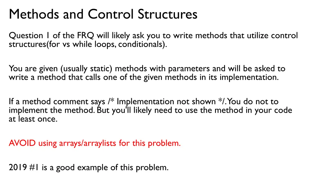 methods and control structures