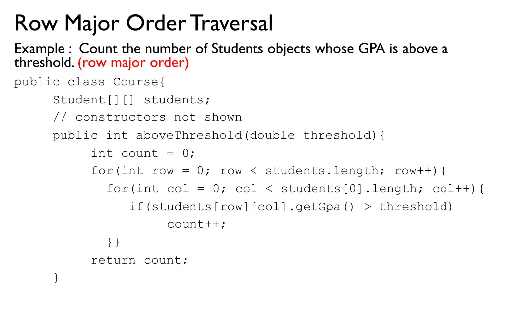 row major order traversal example count