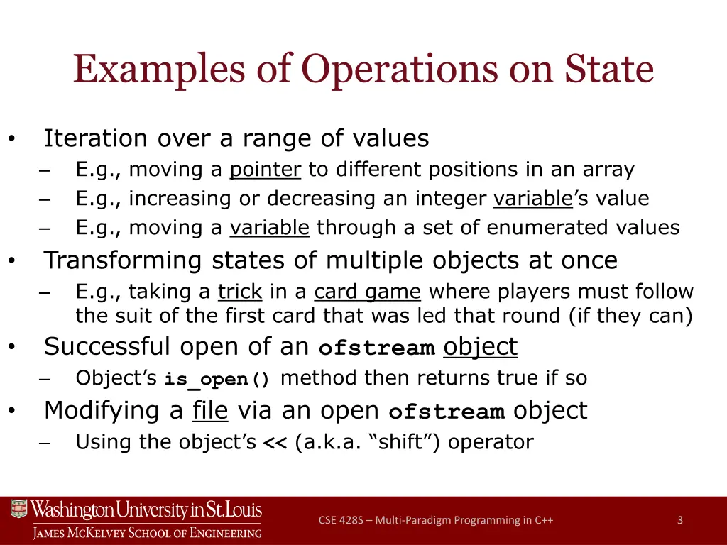 examples of operations on state