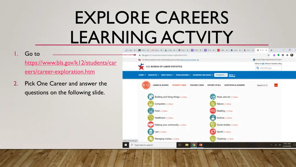 explore careers learning actvity