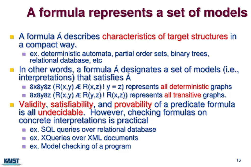 a formula represents a set of models