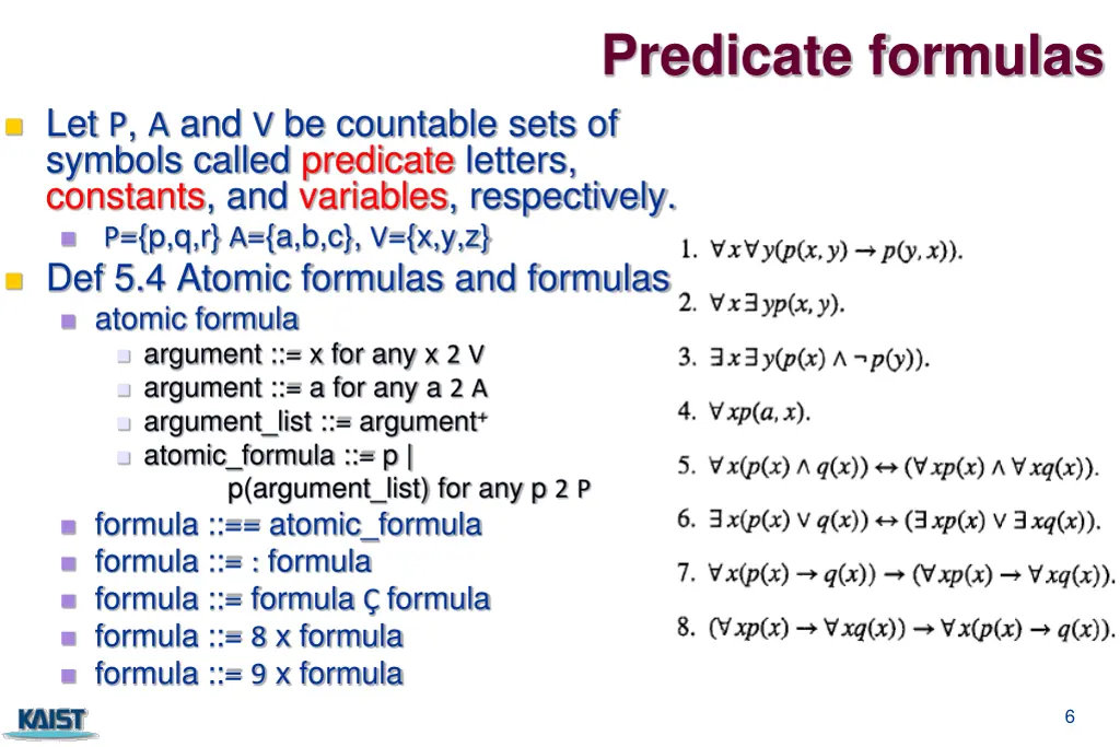 predicate formulas
