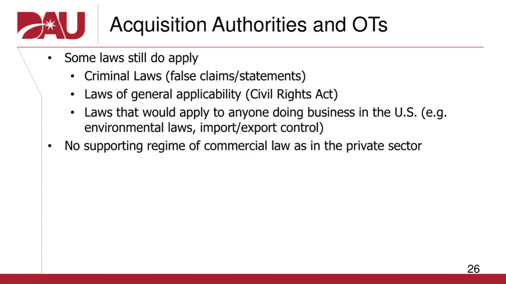 acquisition authorities and ots 1