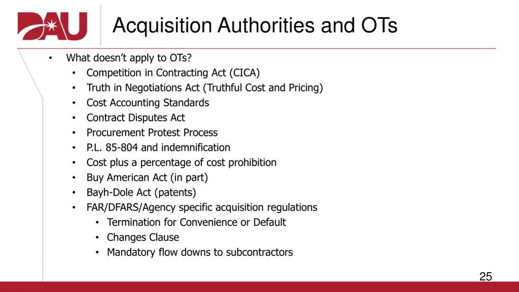 acquisition authorities and ots