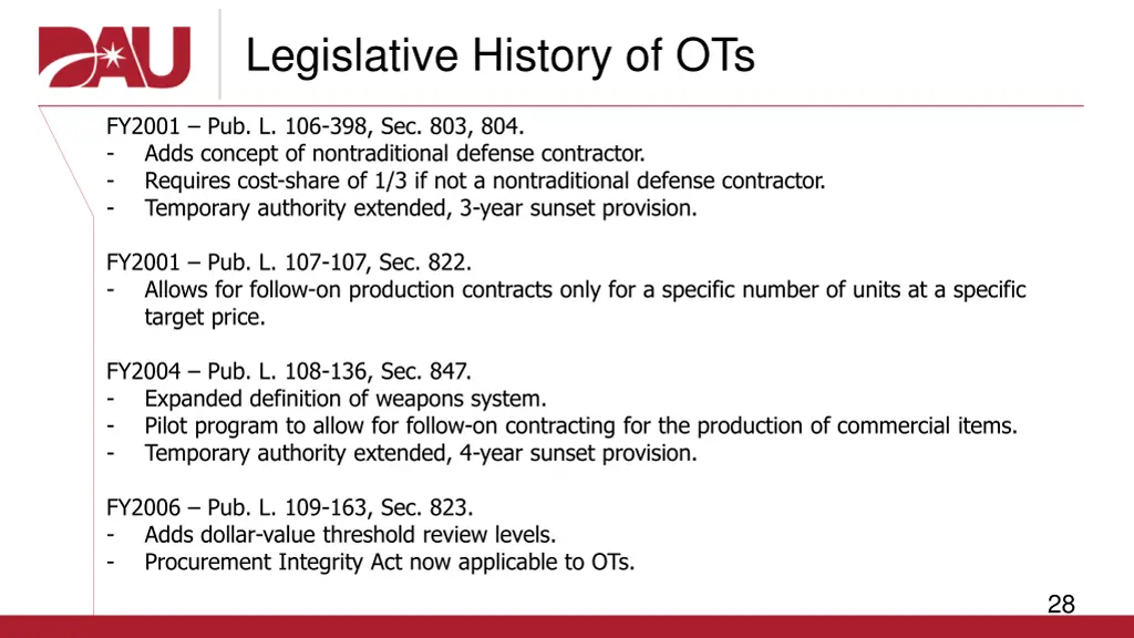 legislative history of ots 1