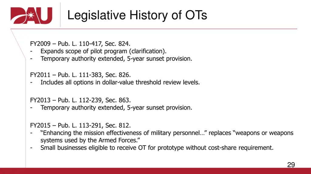 legislative history of ots 2