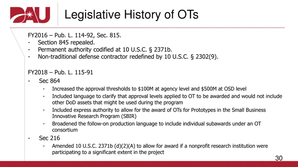legislative history of ots 3