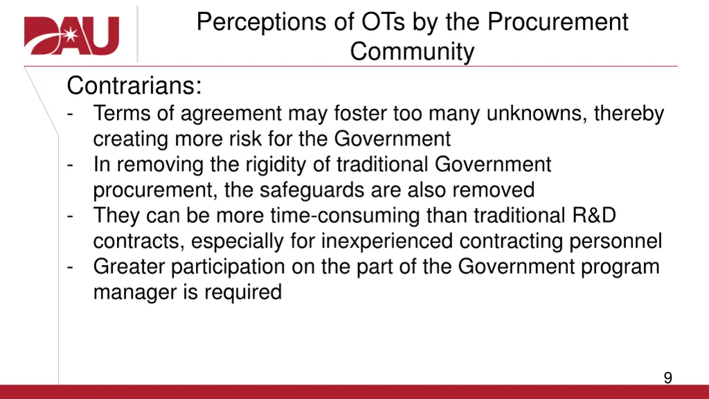 perceptions of ots by the procurement community 1