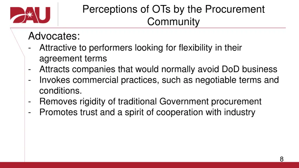 perceptions of ots by the procurement community