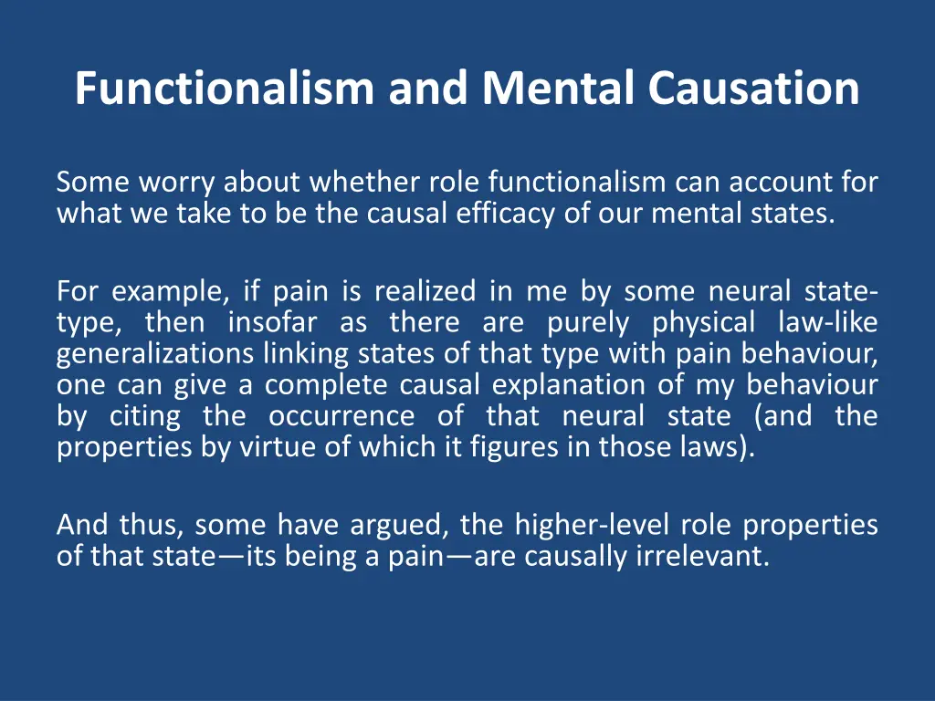 functionalism and mental causation