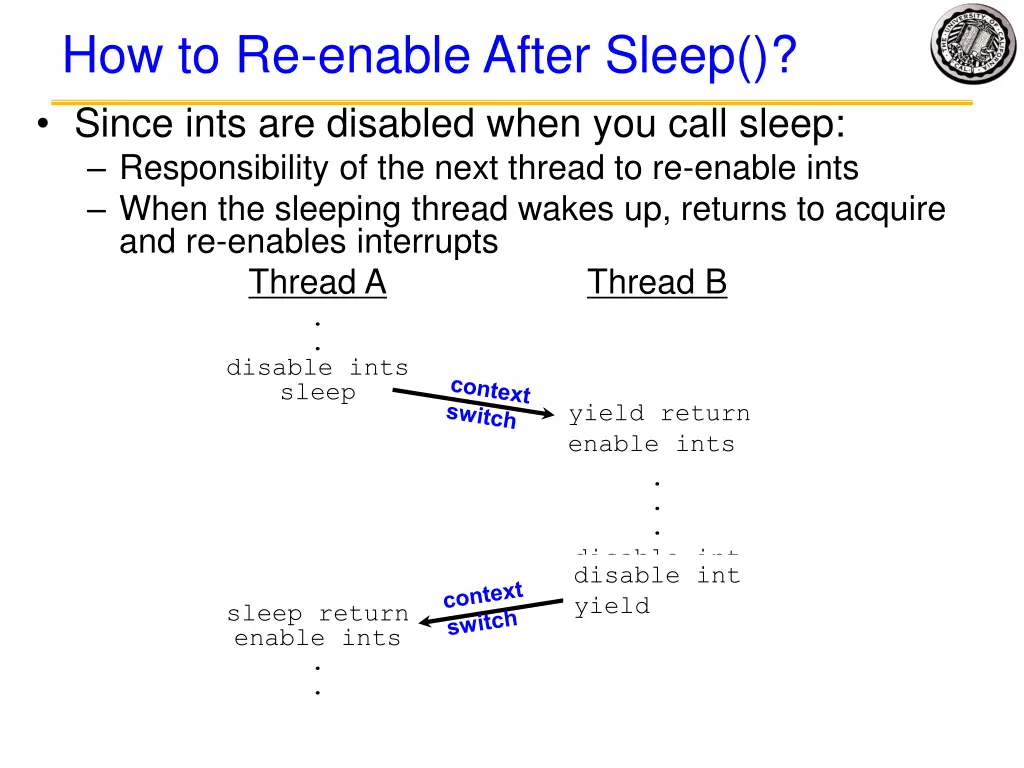 how to re enable after sleep since ints