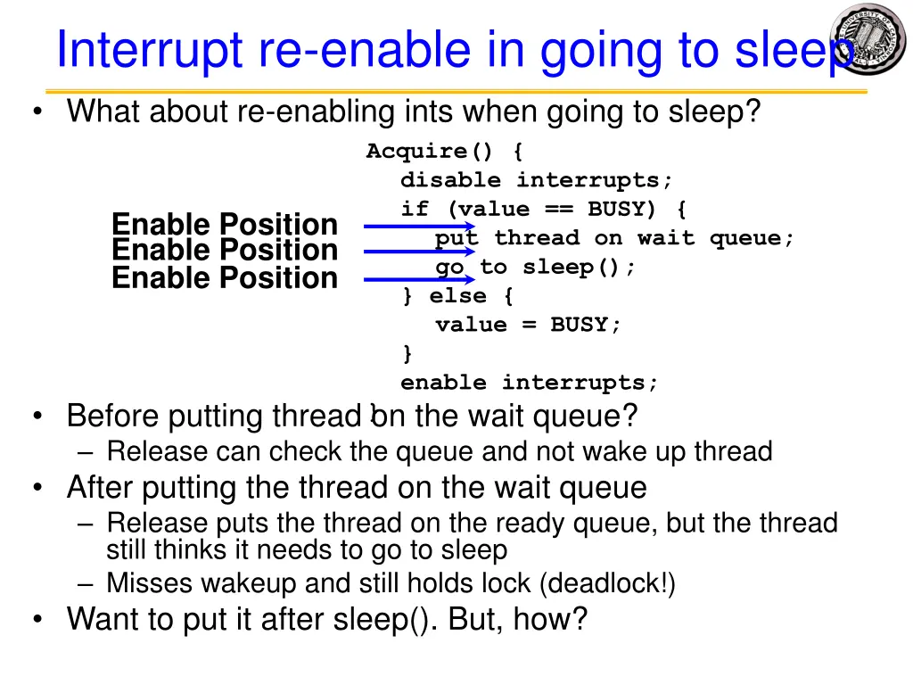 interrupt re enable in going to sleep what about