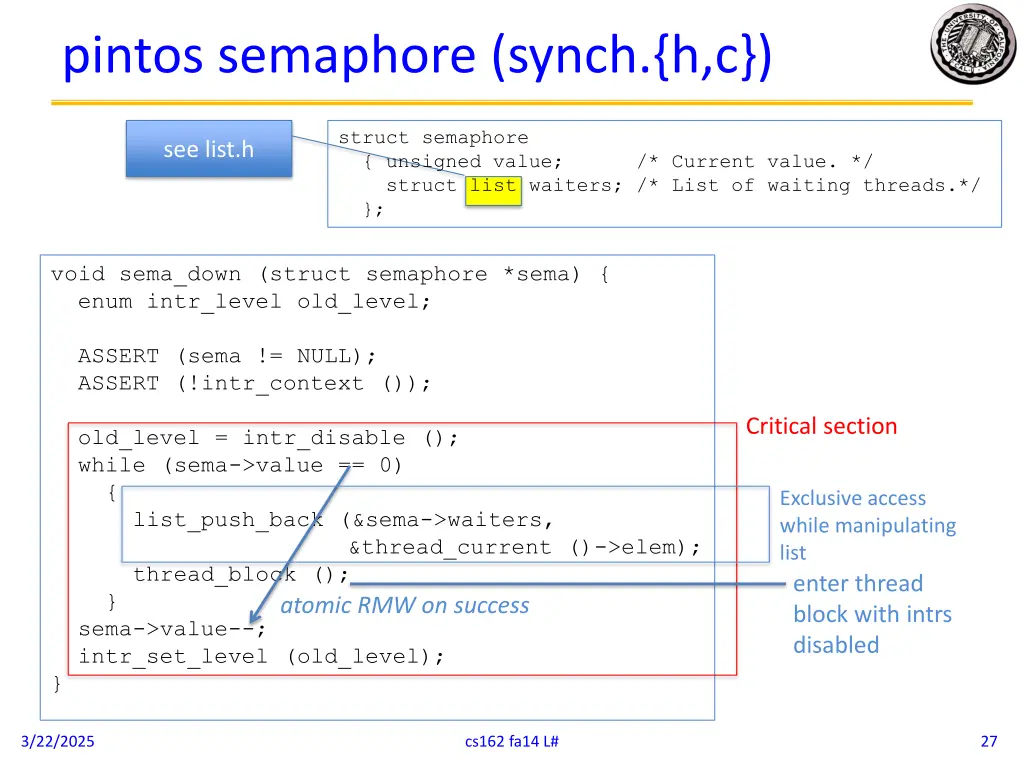 pintos semaphore synch h c