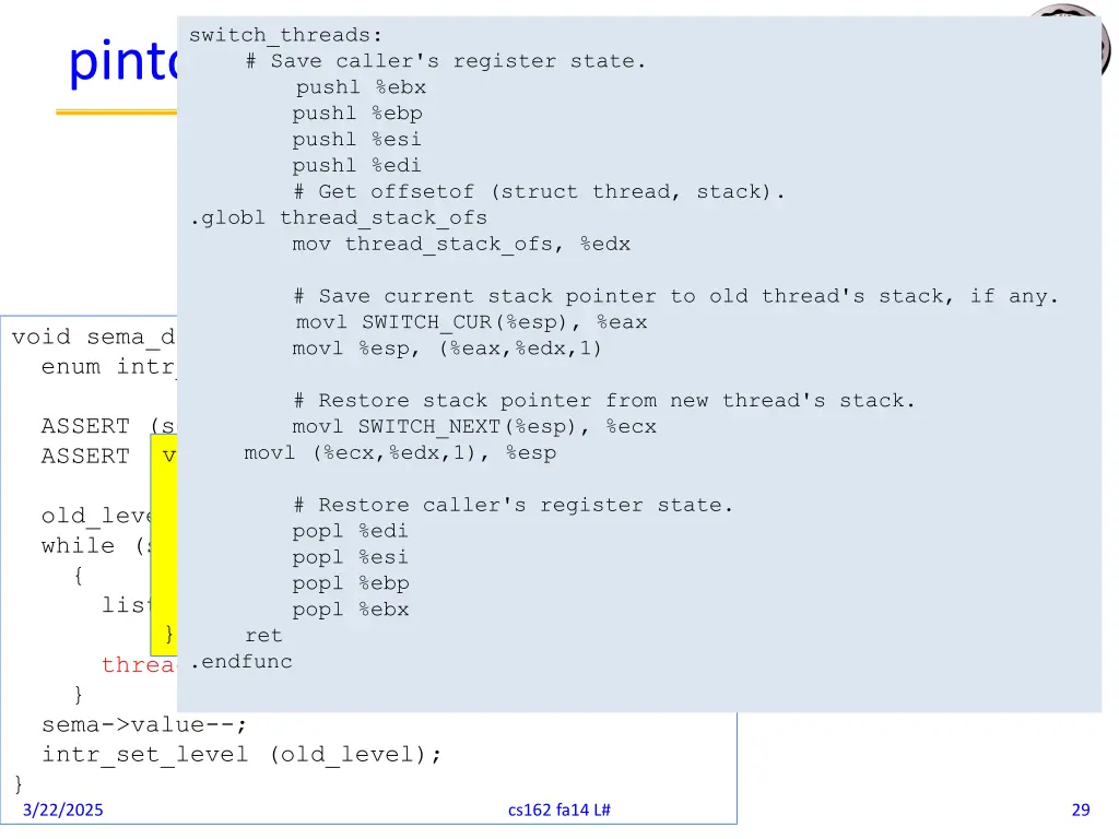 switch threads save caller s register state