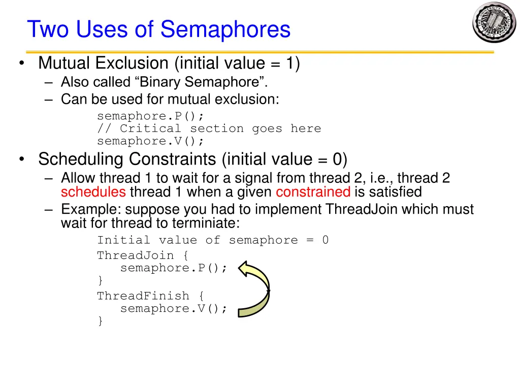 two uses of semaphores