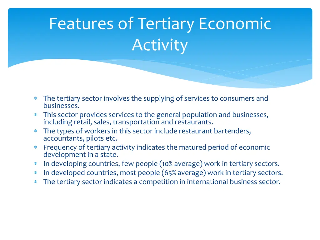features of tertiary economic activity
