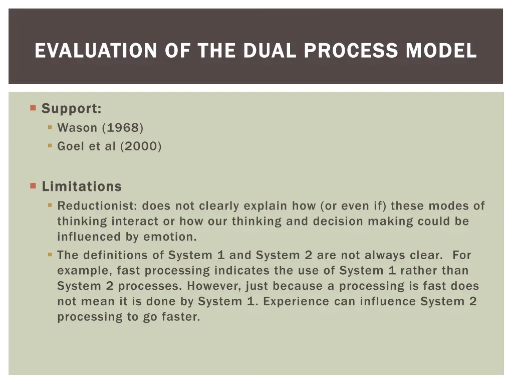 evaluation of the dual process model evaluation