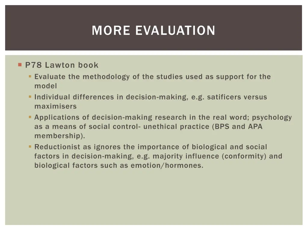 more evaluation
