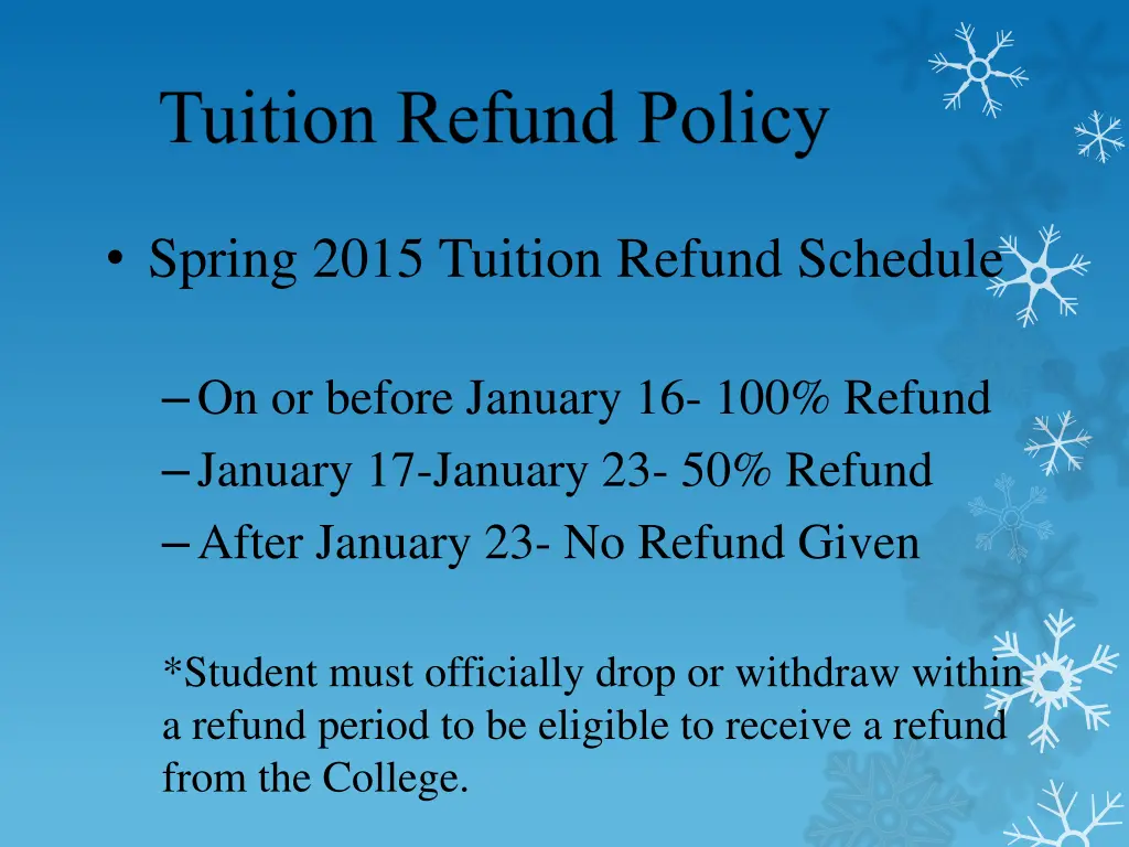 spring 2015 tuition refund schedule