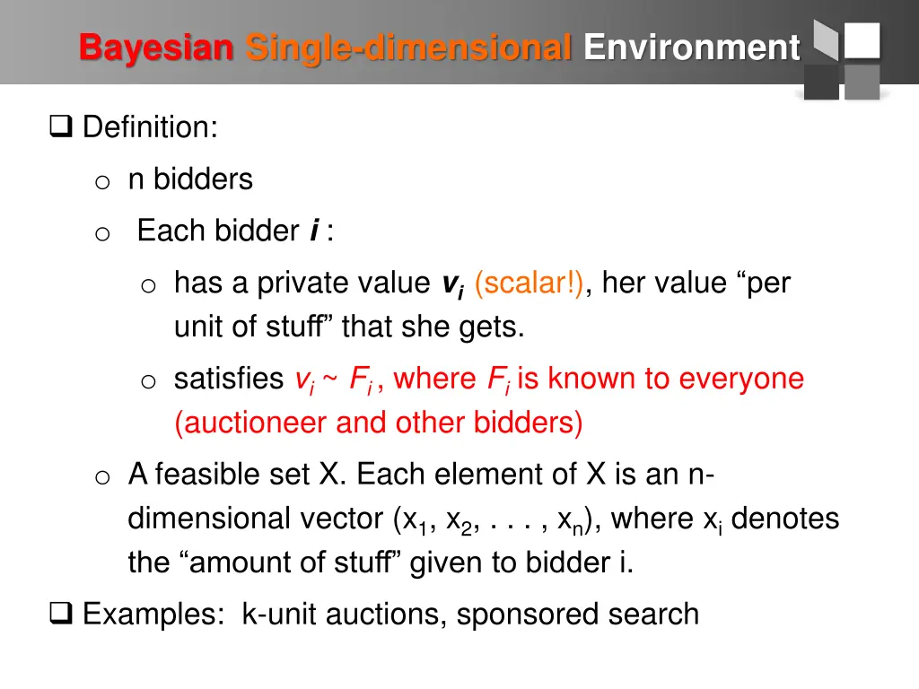 bayesian single dimensional environment