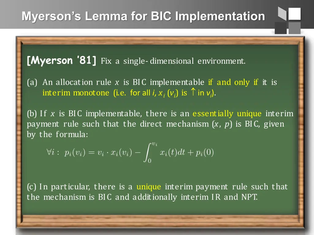 myerson s lemma for bic implementation