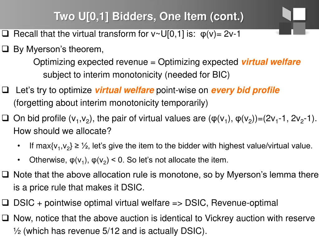 two u 0 1 bidders one item cont