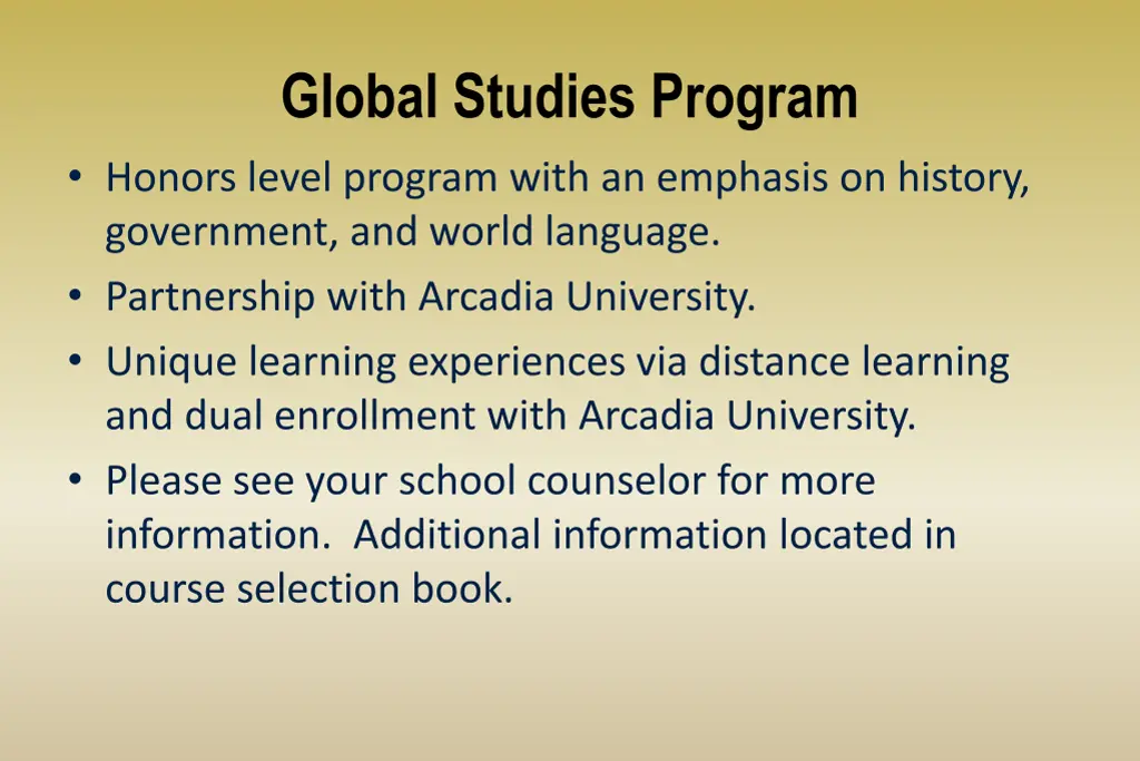 global studies program honors level program with