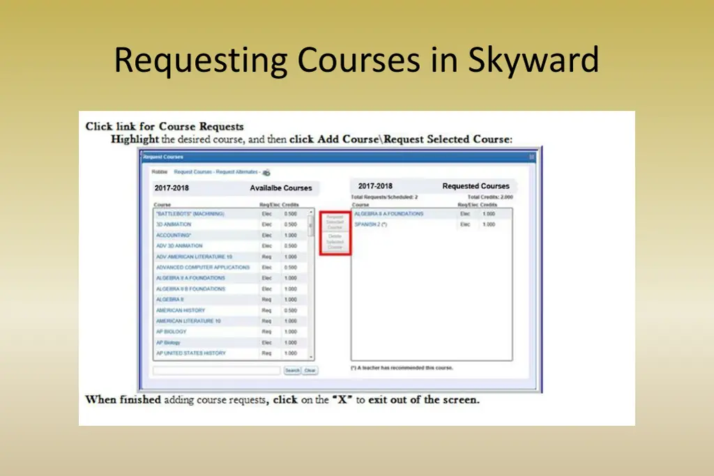 requesting courses in skyward 1