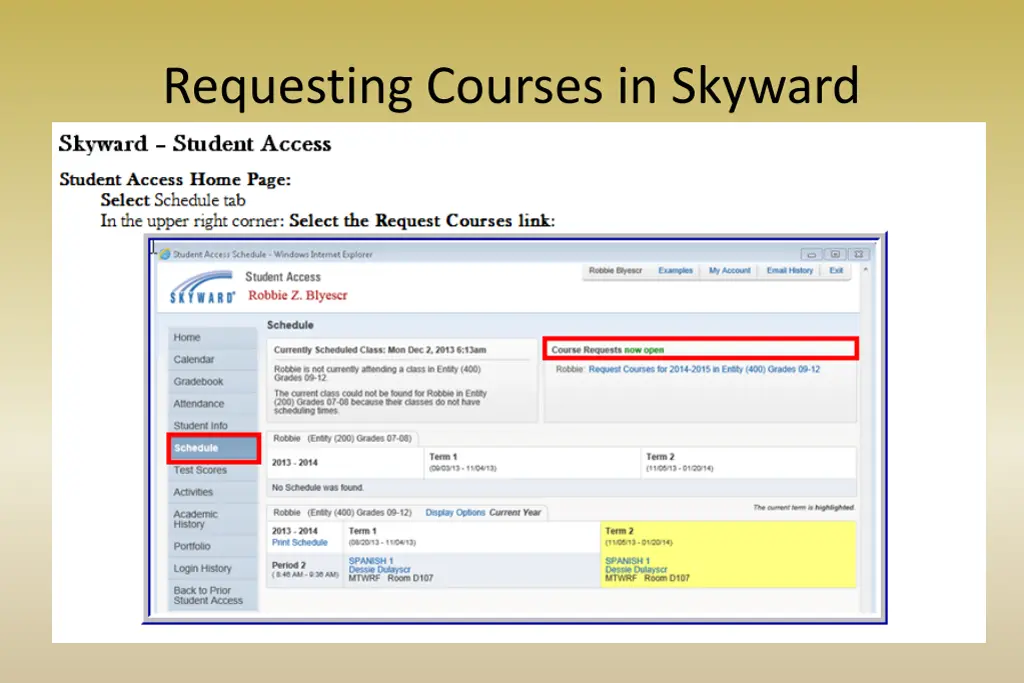 requesting courses in skyward