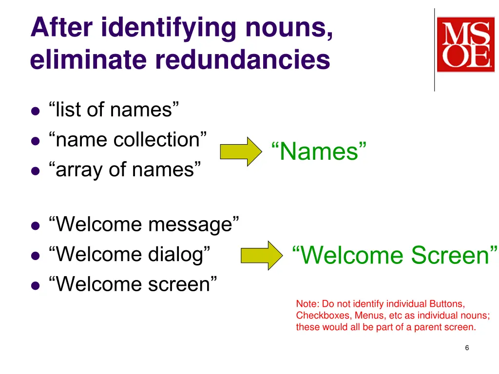 after identifying nouns eliminate redundancies