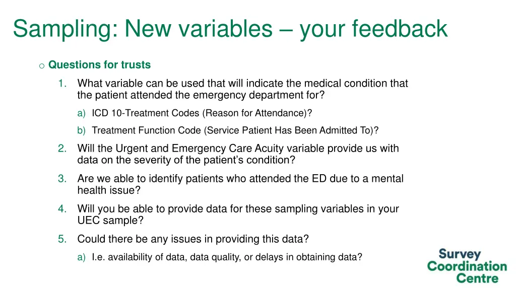 sampling new variables your feedback