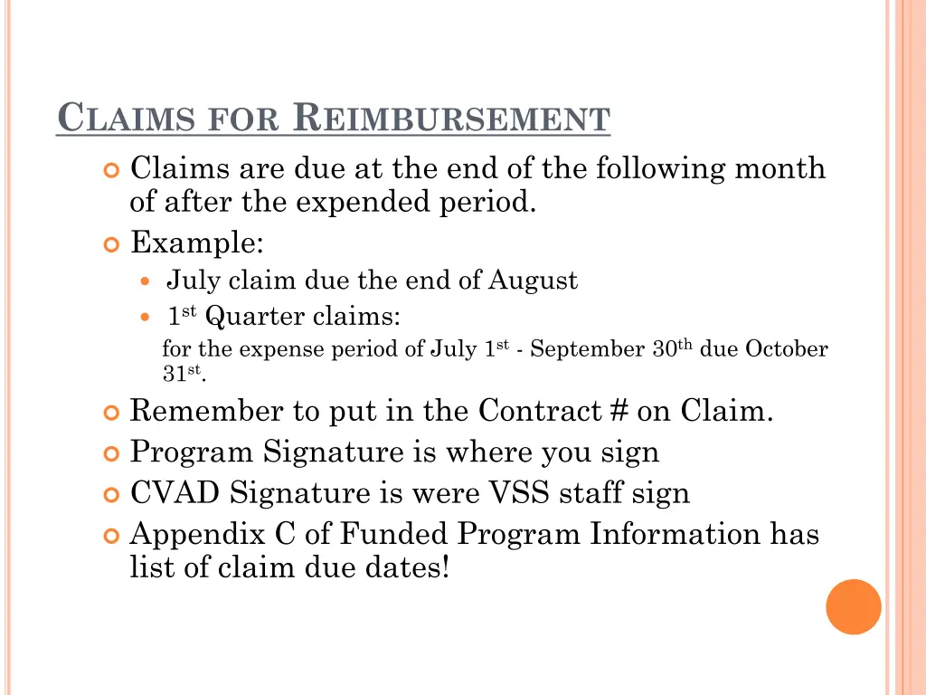 c laims for r eimbursement claims