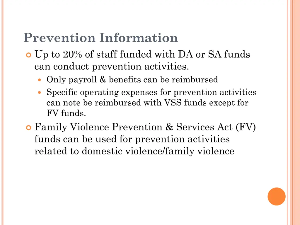 prevention information up to 20 of staff funded