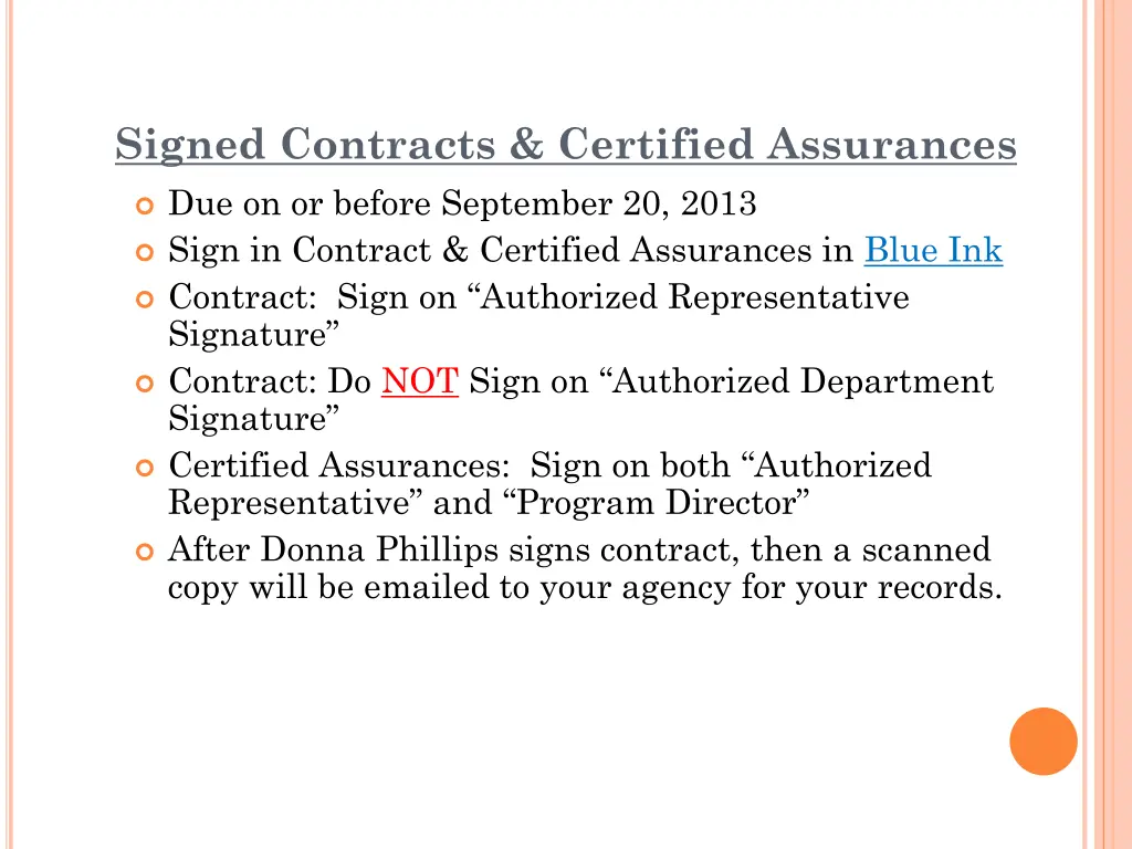 signed contracts certified assurances