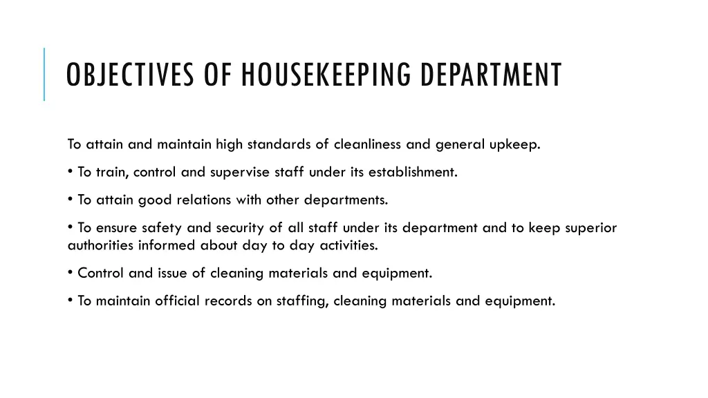objectives of housekeeping department