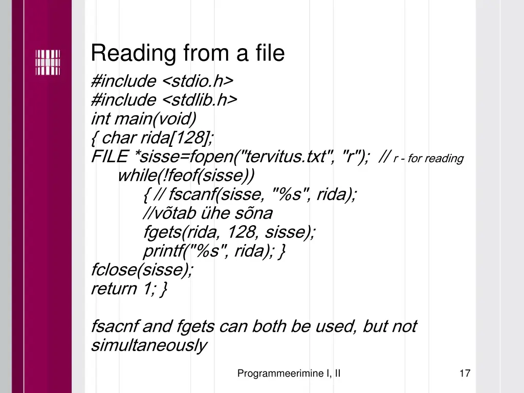 reading from a file include stdio h include