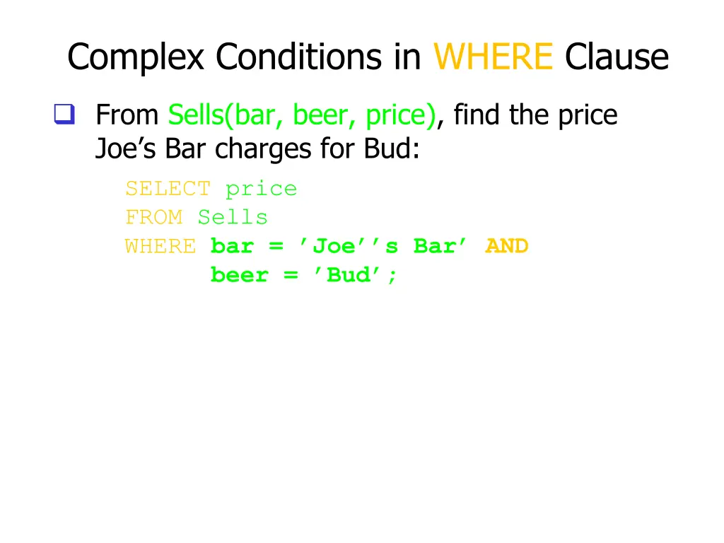 complex conditions in where clause