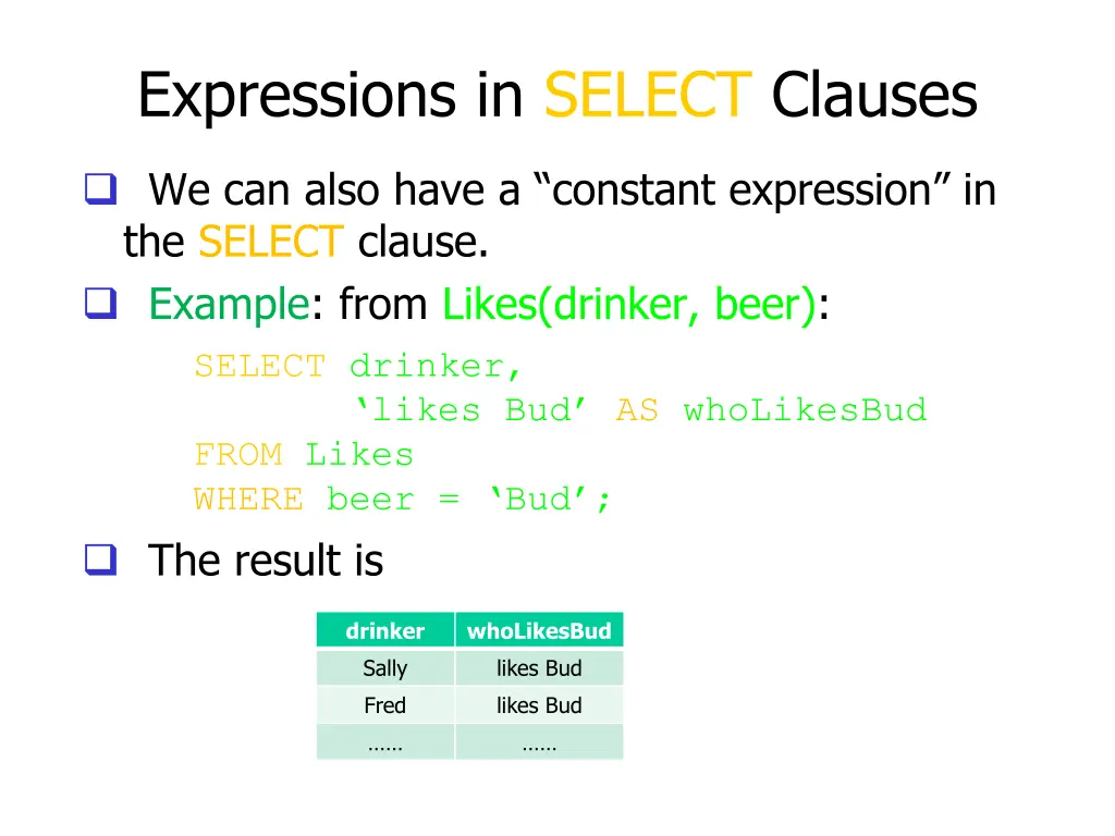 expressions in select clauses 1